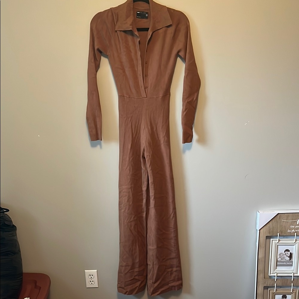 ASOS Brown Fitted Jumpsuit with V-Neck